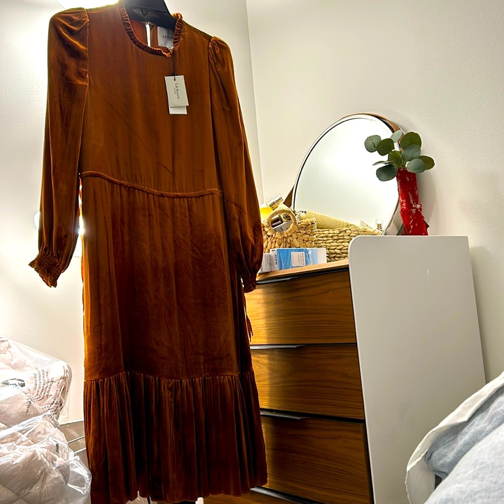 NWT L.K. Bennett velvet bohemian rust / burnt sienna dress